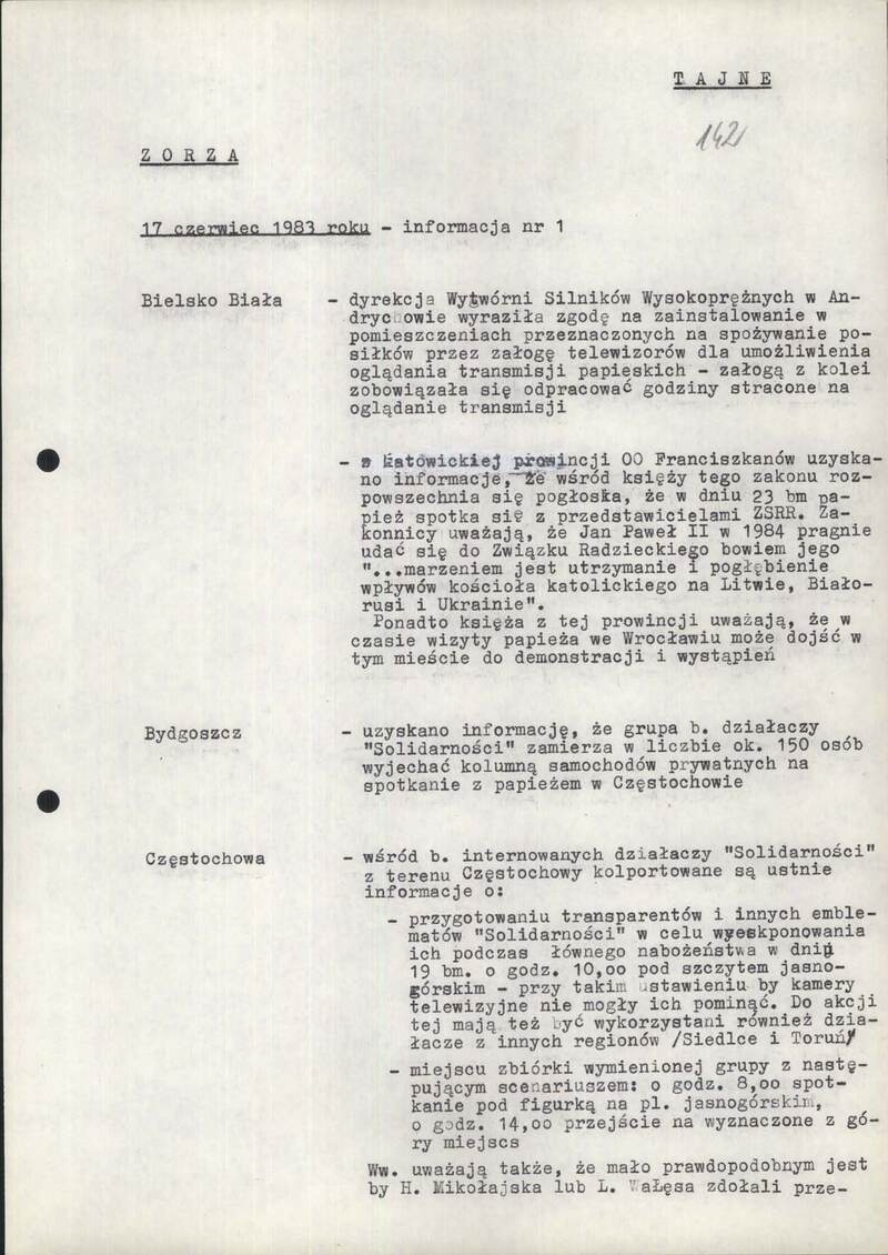 Informacje dzienne MSW 17 VI 1983 r., cały dokument w załączonym pliku .pdf