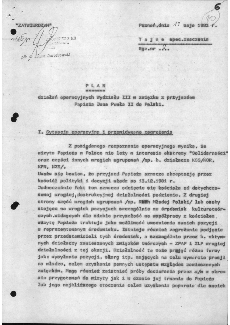 Plan przedsięwzięć operacyjnych Wydziału II KWMO w Poznaniu do operacji krypt. „Zorza” z dn. 13 V 1983 r., IPN Po 06/223 t.15 s.10-13, cały dokument w załączonym pliku .pdf
