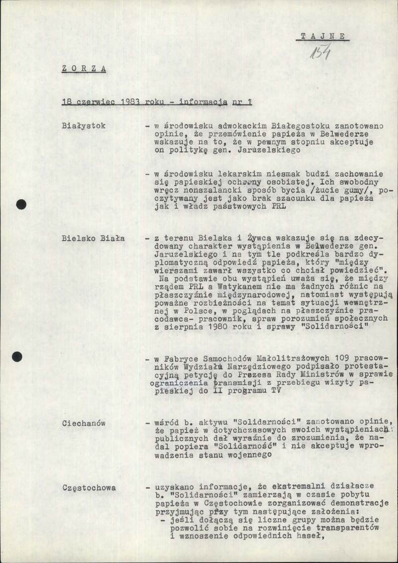 Informacje dzienne MSW 18 VI 1983 r., cały dokument w załączonym pliku .pdf