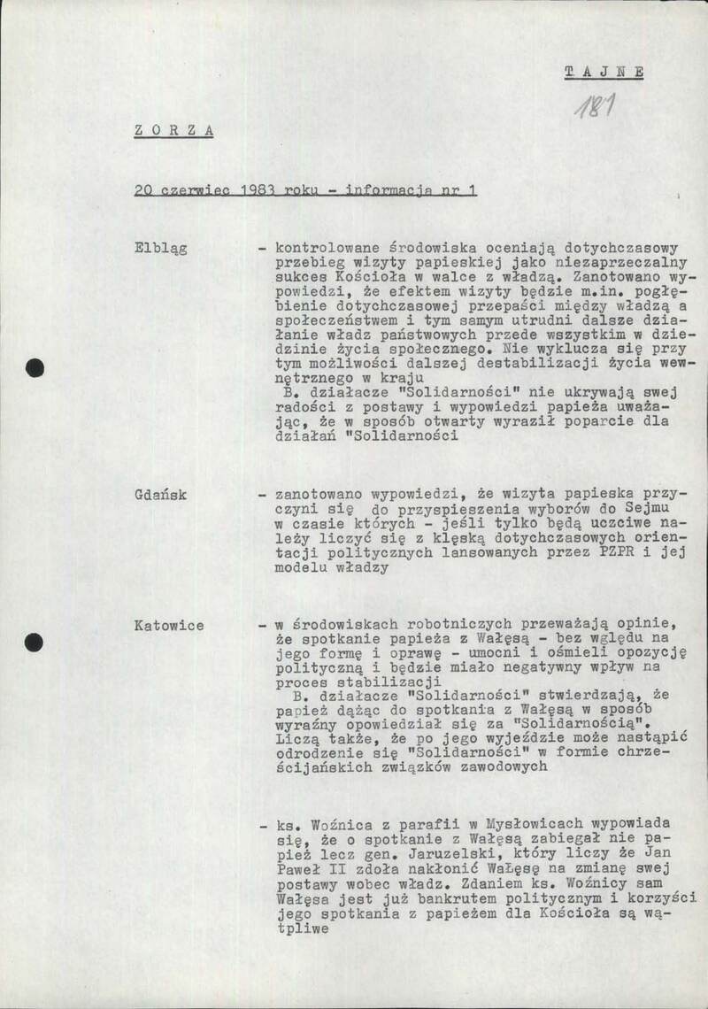 Informacje dzienne MSW 20 VI 1983 r., cały dokument w załączonym pliku .pdf