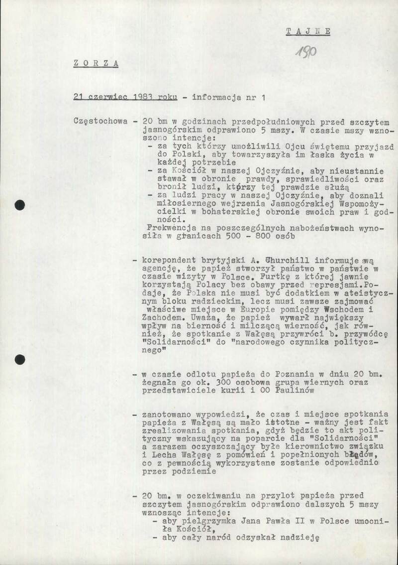 Informacje dzienne MSW 21 VI 1983 r., cały dokument w załączonym pliku .pdf