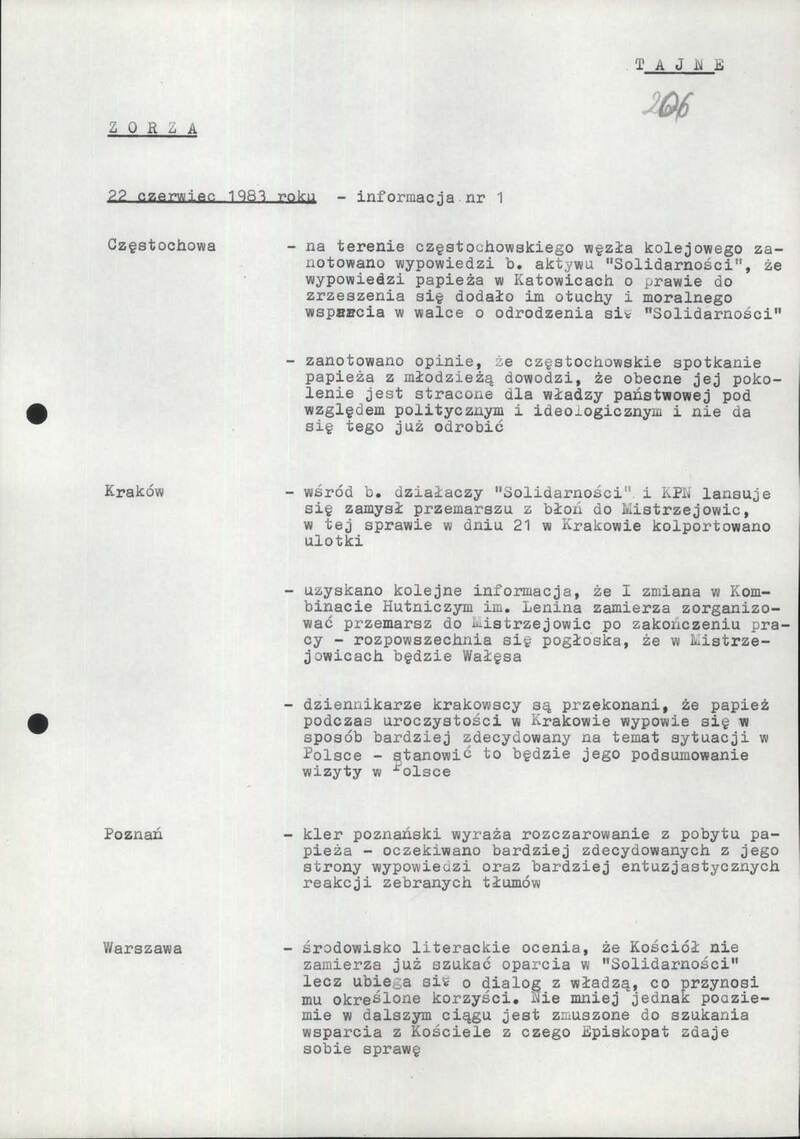 Informacje dzienne MSW 22 VI 1983 r., cały dokument w załączonym pliku .pdf