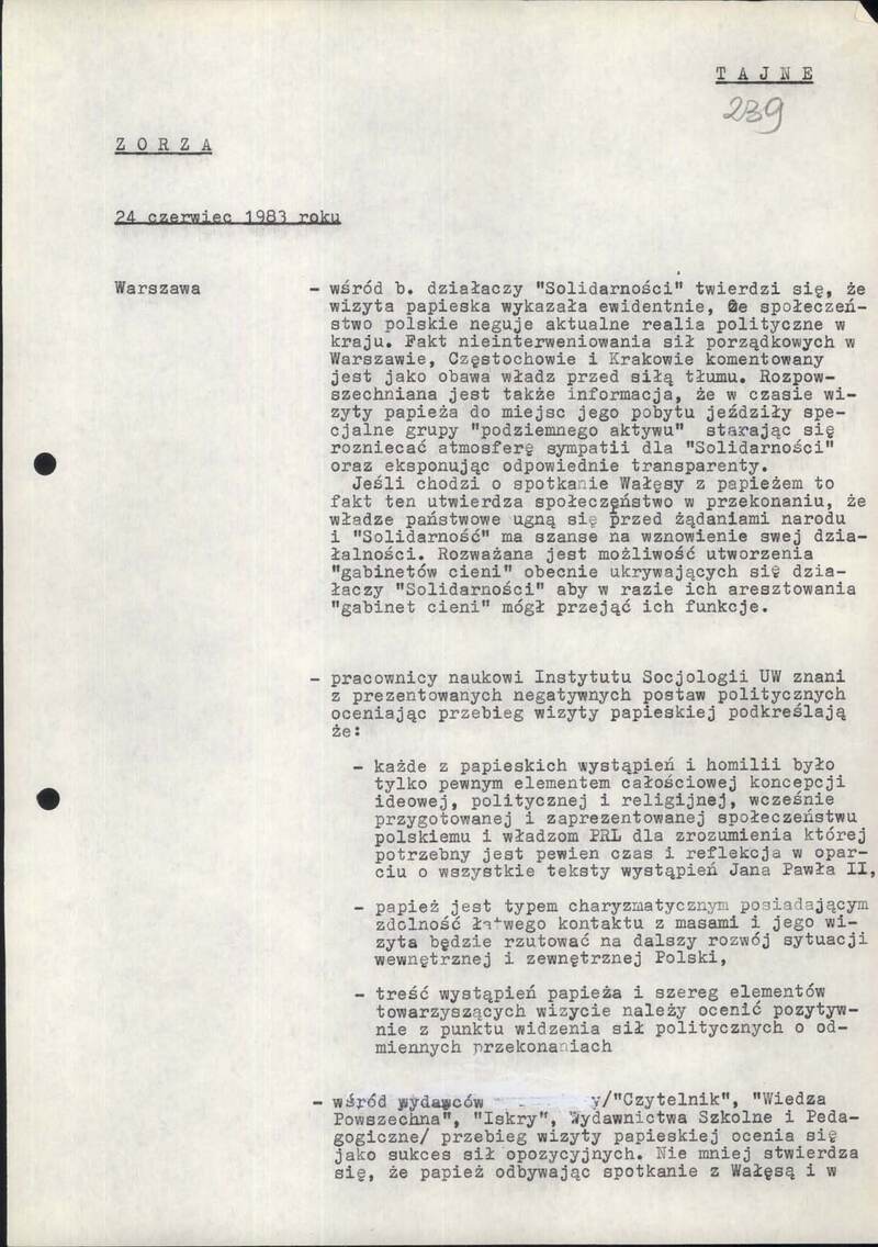 Informacje dzienne MSW 24 VI 1983 r., cały dokument w załączonym pliku .pdf
