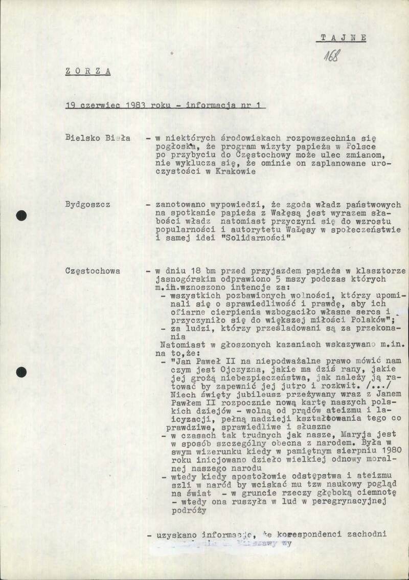 Informacje dzienne MSW 19 VI 1983 r., cały dokument w załączonym pliku .pdf