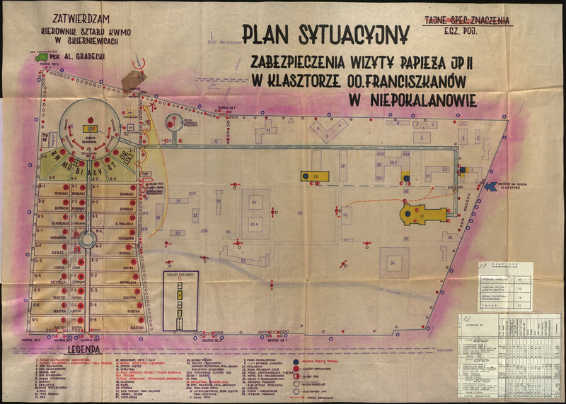 Plan sytuacyjny zabezpieczenia wizyty Jana Pawła II w klasztorze OO. Franciszkanów w Niepokalanowie, IPN BU 3618/14 s.20