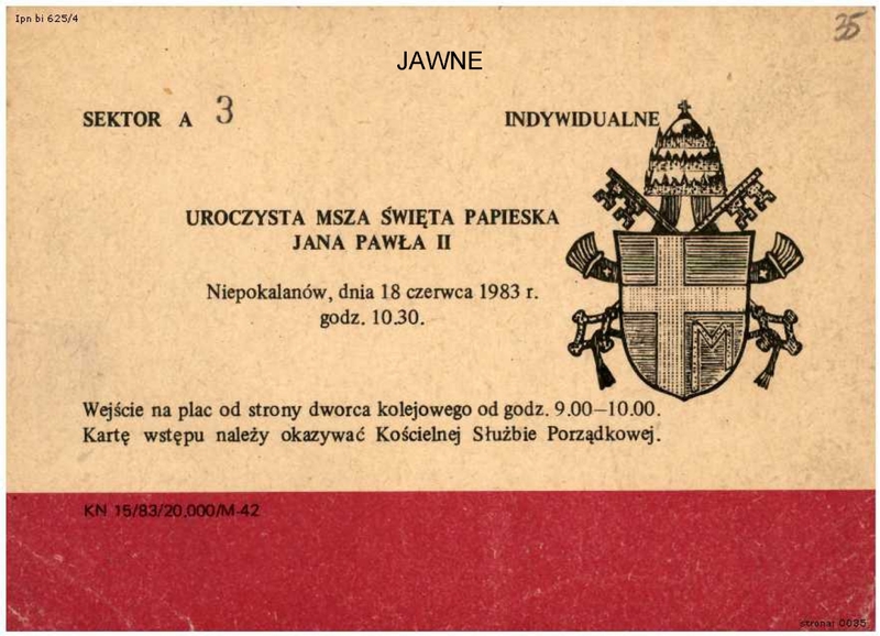 Zaproszenie na uroczystości z udziałem Jana Pawła II w Niepokalanowie w dn. 18 VI 1983 r., IPN Bi 625/4, Kolekcja: Jan Beszta-Borowski